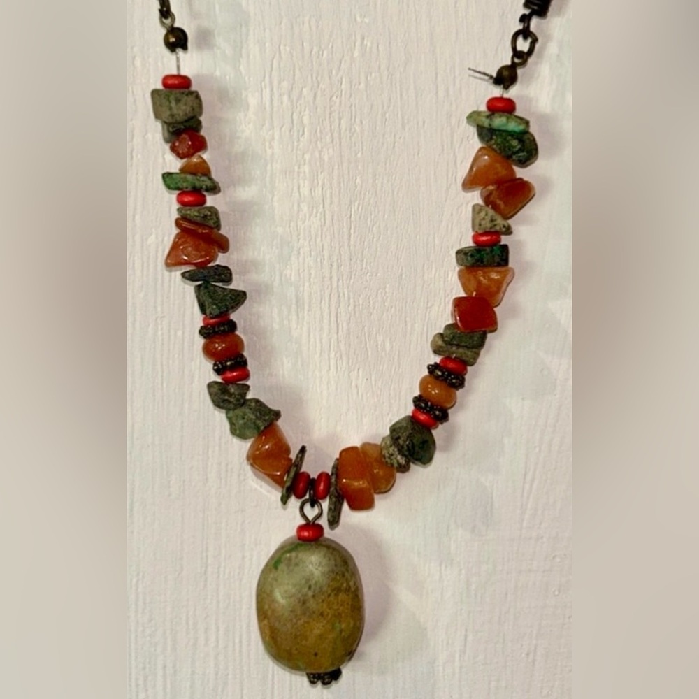 Necklace Multicolor Beaded Stones Pendant Boho Minimalist Bohemian Vintage